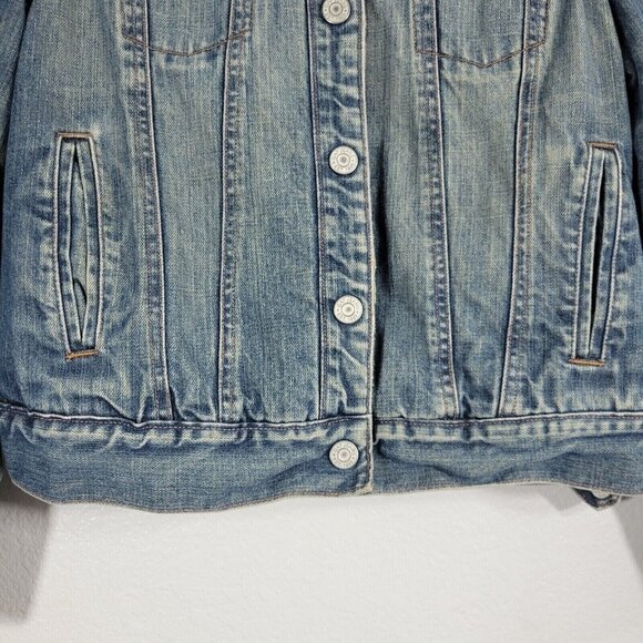 GAP Denim Trucker Jacket Women Medium Sherpa Lined Snap Button Pockets Blue - Picture 3 of 12